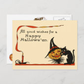 Zwarte kat en Jack-o-Lantern Briefkaart (Voorkant / Achterkant)