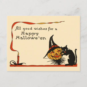 Zwarte kat en Jack-o-Lantern Briefkaart