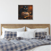 Zwarte Kat en Jack-O-Lantern Canvas Afdruk (Insitu (Slaapkamer))