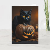 Zwarte Kat en Jack-O-Lantern Feestdagen Kaart (Voorkant)