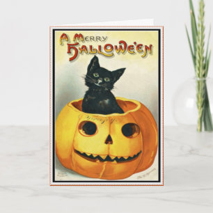 Zwarte kat en Jack O' Lantern Halloween kaart