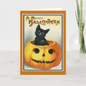 Zwarte kat en Jack O' Lantern Halloween kaart (Voorkant)