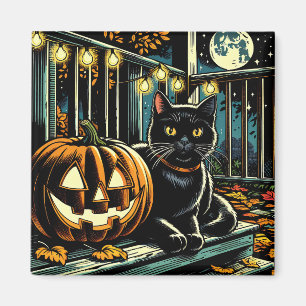 Zwarte kat en Jack-O-Lantern Halloween Magneet