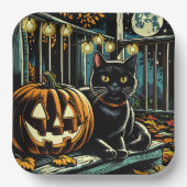 Zwarte kat en Jack-O-Lantern Halloween Papieren Bordje (Voorkant)