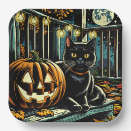 Zwarte kat en Jack-O-Lantern Halloween Papieren Bordje