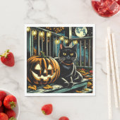 Zwarte kat en Jack-O-Lantern Halloween Servet (Insitu)