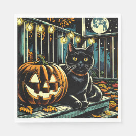 Zwarte kat en Jack-O-Lantern Halloween Servet