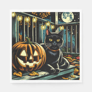 Zwarte kat en Jack-O-Lantern Halloween Servet