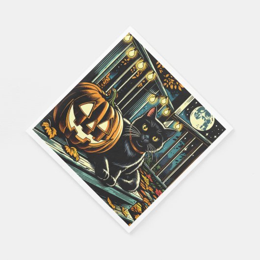 Zwarte kat en Jack-O-Lantern Halloween Servet (Hoek)