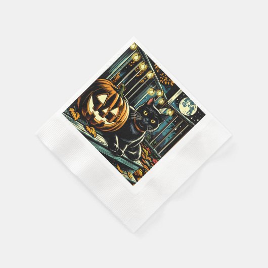 Zwarte kat en Jack-O-Lantern Halloween Servet (Hoek)
