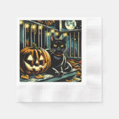Zwarte kat en Jack-O-Lantern Halloween Servet (Voorkant)
