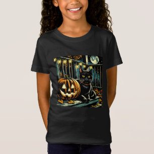 Zwarte kat en Jack-O-Lantern Halloween T-shirt