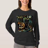 Zwarte kat en Jack-O-Lantern Halloween T-shirt (Voorkant)