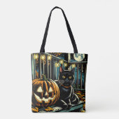 Zwarte kat en Jack-O-Lantern Halloween Tote Bag (Achterkant)