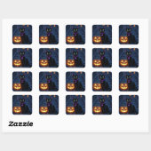 Zwarte kat en Jack-O-Lantern Halloween Vierkante Sticker (Vel)