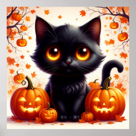 Zwarte Kat En Jack O Lantern Herfst Weergave 🍂 Poster (Voorkant)