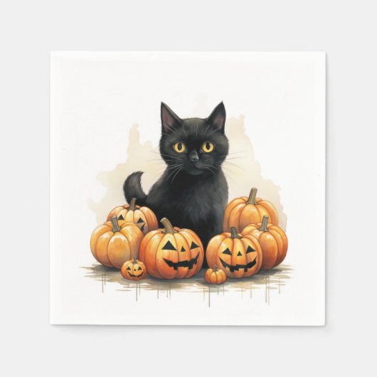 Zwarte kat en Jack-O-Lanterns Servet (Voorkant)