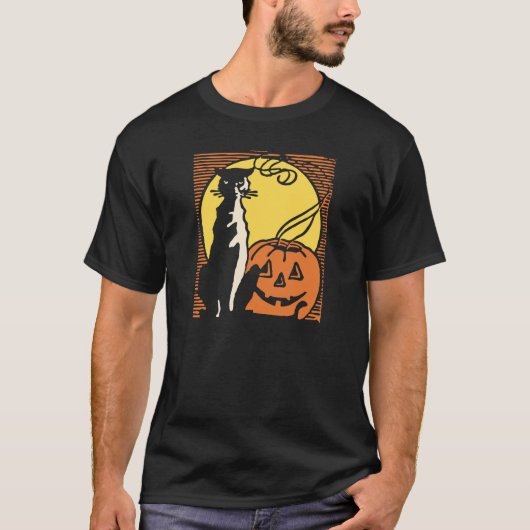  zwarte kat en Jack O'Lantern Halloween Shirt (Voorkant)