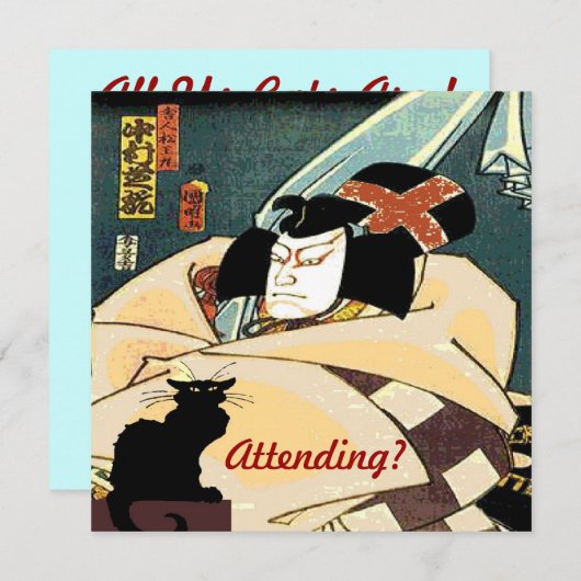 Zwarte kat en Japans Man, aanwezig? Kaart (Voorkant / Achterkant)