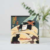 Zwarte kat en Japans Man, aanwezig? Kaart (Staand voorkant)