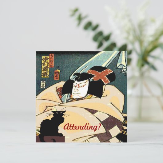 Zwarte kat en Japans Man, aanwezig? Kaart (Staand voorkant)