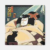 Zwarte kat en Japans Man Magneet (Voorkant)