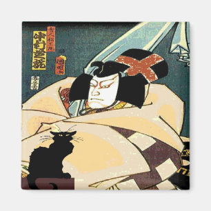 Zwarte kat en Japans Man Magneet