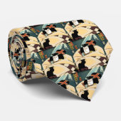 Zwarte kat en Japans Man Stropdas (Opgerold)