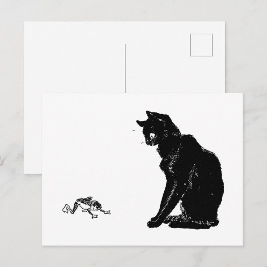 Zwarte kat en kikker, Alexandre Steinlen Briefkaart (Voorkant / Achterkant)
