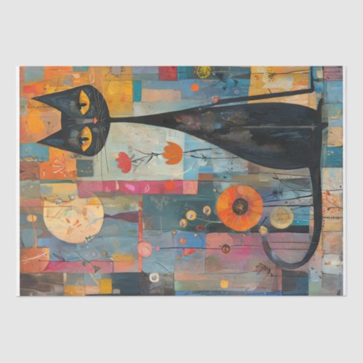 Zwarte kat en kleuren -Decoupage- Tissuepapier (Voorkant)