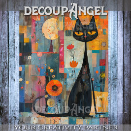 Zwarte kat en kleuren -Decoupage- Tissuepapier