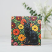 Zwarte Kat en Kleurrijke Volkskunst Bloemen (Staand voorkant)