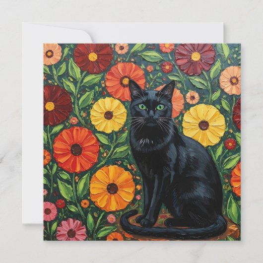 Zwarte Kat en Kleurrijke Volkskunst Bloemen (Voorkant)