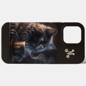 Zwarte kat en koffie met monogram Case-Mate iPhone case (Achterkant (horizontaal))