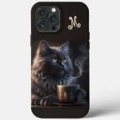 Zwarte kat en koffie met monogram Case-Mate iPhone case (Achterkant)