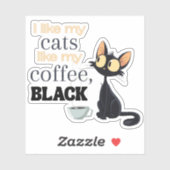 Zwarte kat en koffie sticker (Vel)