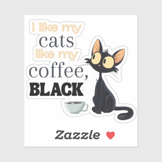 Zwarte kat en koffie sticker (Vel)