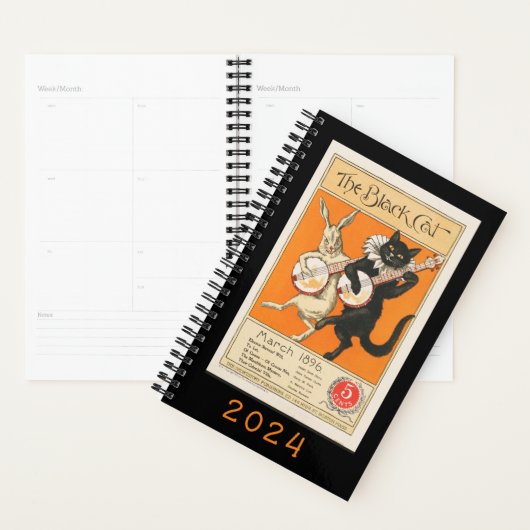 Zwarte Kat en Konijntje die Banjo 2024 Planner spe (Display)