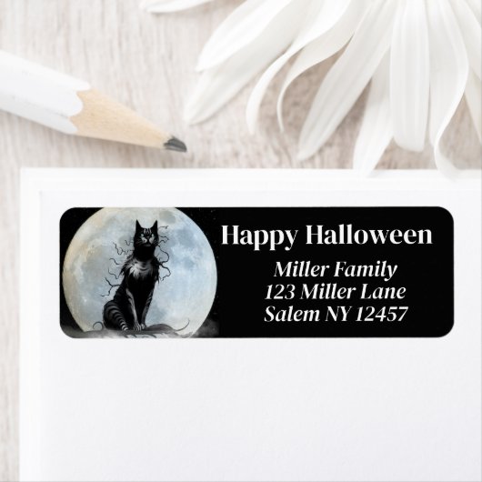 Zwarte kat en maan etiket (Insitu)