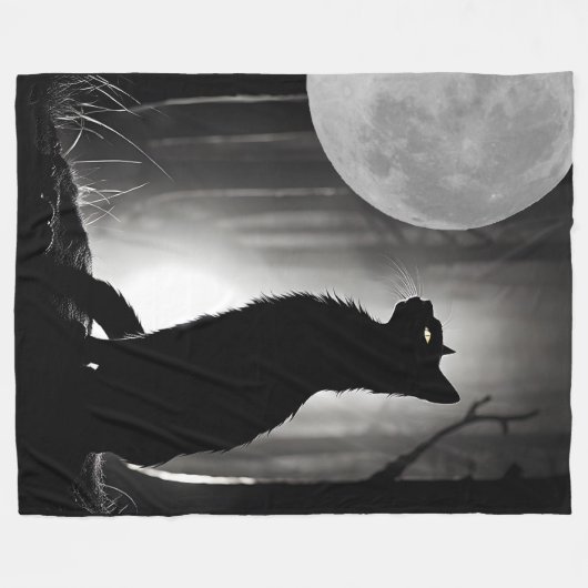 Zwarte kat en maan fleece deken (Voorkant (Horizontaal))