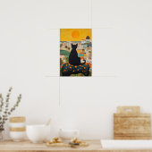 Zwarte Kat en Mooie Stad  Poster (Keuken)