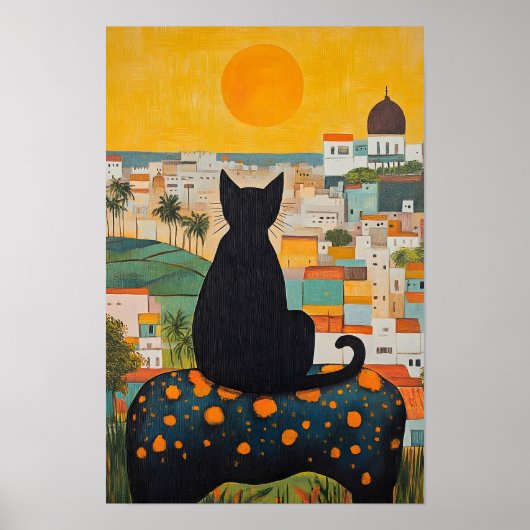 Zwarte Kat en Mooie Stad  Poster (Voorkant)