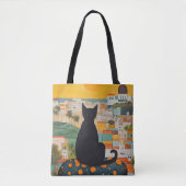 Zwarte Kat en Mooie Stad Tote Bag (Voorkant)