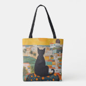 Zwarte Kat en Mooie Stad Tote Bag (Achterkant)