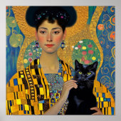 Zwarte kat en mooie vrouw poster (Voorkant)