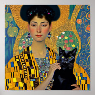 Zwarte kat en mooie vrouw poster