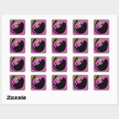 Zwarte kat en muis vierkante sticker (Vel)