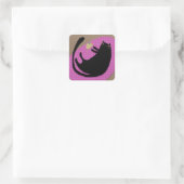 Zwarte kat en muis vierkante sticker (Tas)