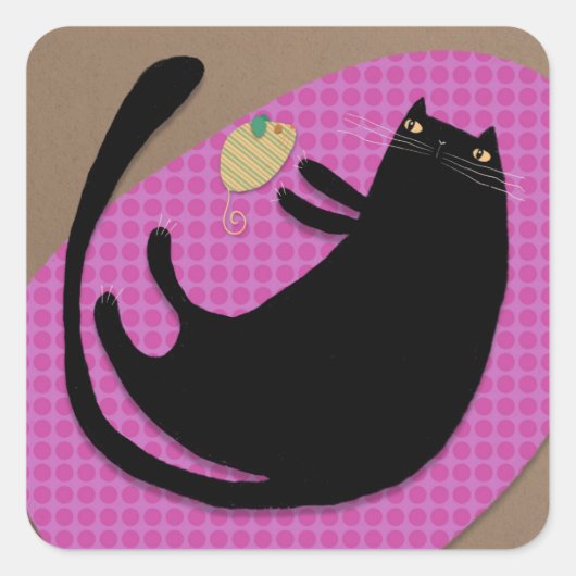 Zwarte kat en muis vierkante sticker (Voorkant)