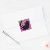 Zwarte kat en muis vierkante sticker (Envelop)